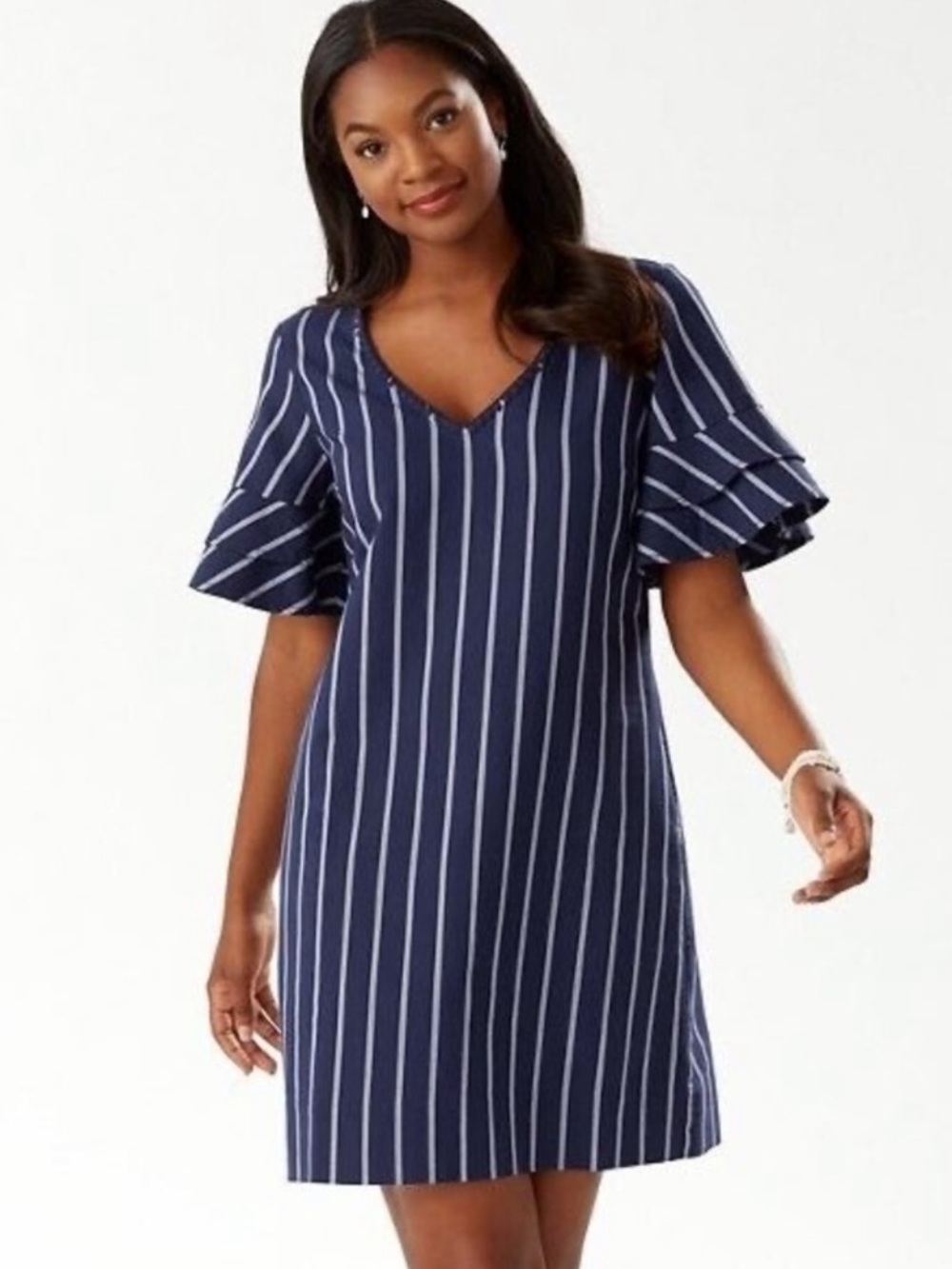 Tommy Bahama Navy and White Striped Midi Dress